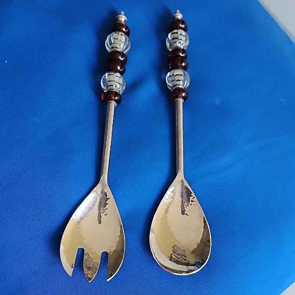 Vintage Silver and Brown Beaded Serving Utensils
